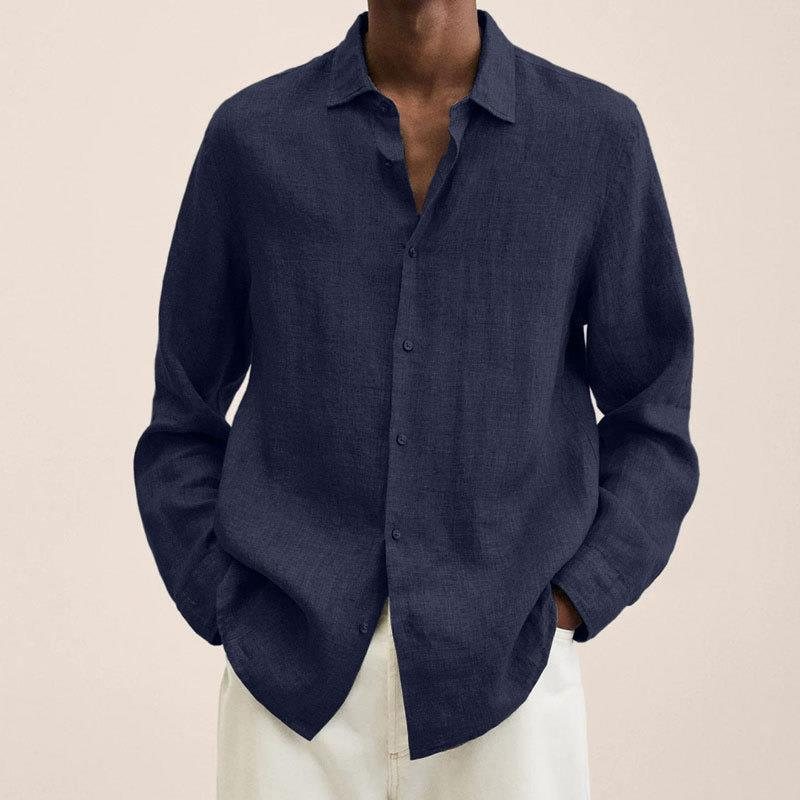 2024 Four Seasons Långärmad V-ringad Lös Knapp Bomull Linne Cardigan Shirt Herr