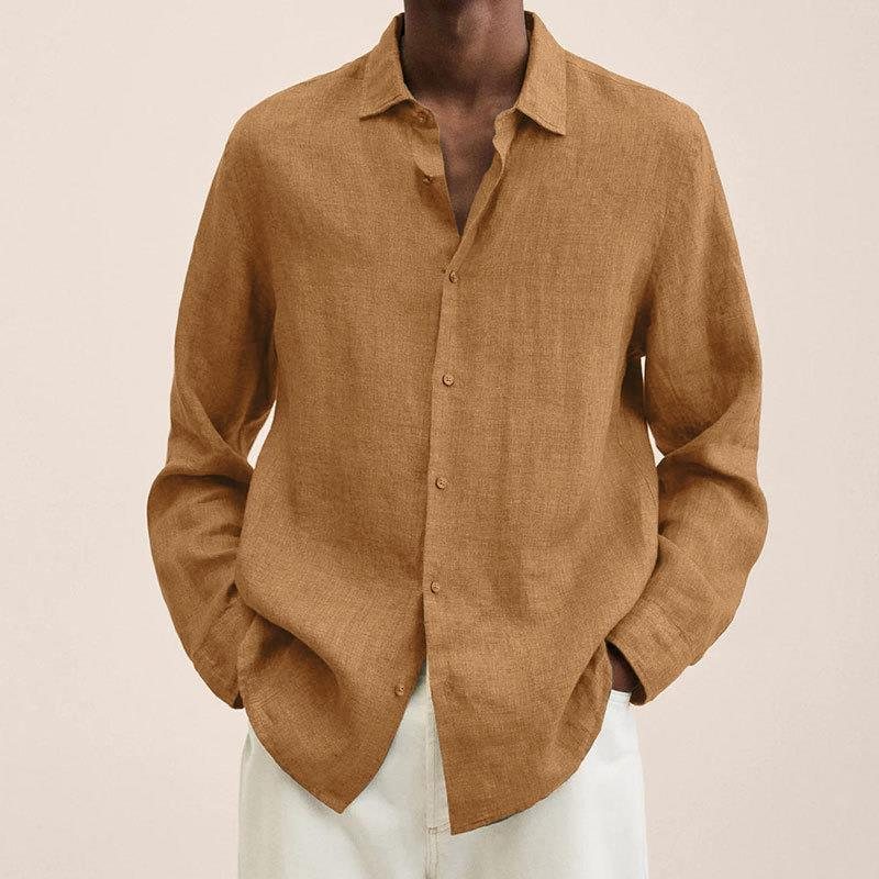 2024 Four Seasons Långärmad V-ringad Lös Knapp Bomull Linne Cardigan Shirt Herr