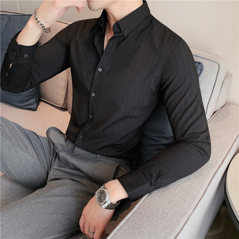 Herrskjorta 2024 Vårnya Dark Stripe Slim Fit Shirt