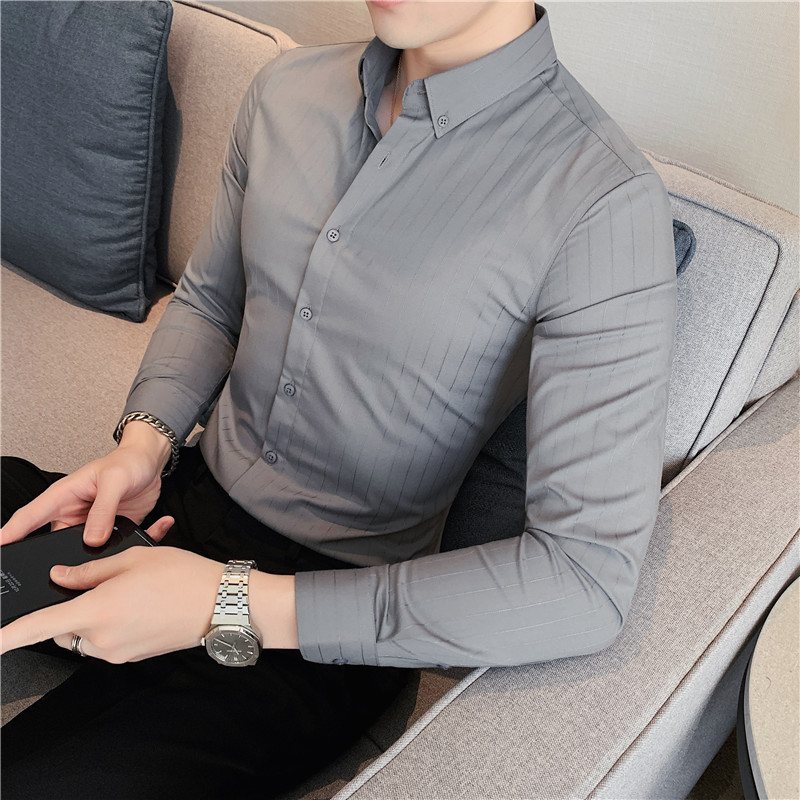 Herrskjorta 2024 Vårnya Dark Stripe Slim Fit Shirt