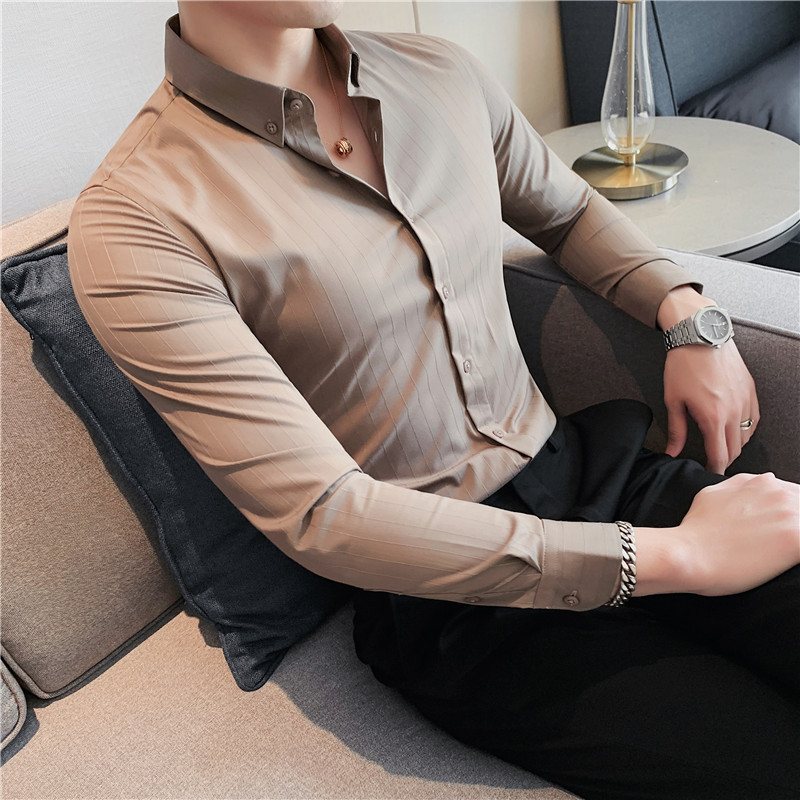 Herrskjorta 2024 Vårnya Dark Stripe Slim Fit Shirt