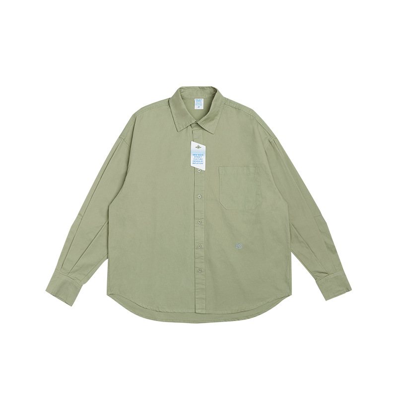 Herrskjorta Långärmad Khaki Loose Fit Enfärgad