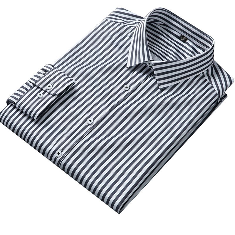 Herrskjortor Våren Långa Ärmar Stretch Stripes Trendig Slim Fit