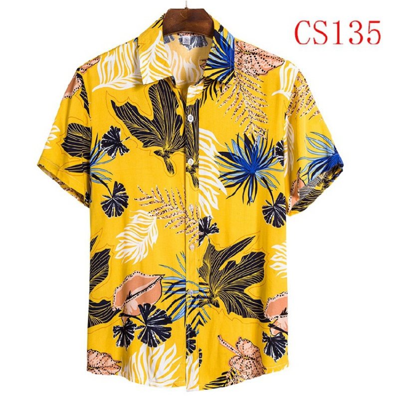 Kortärmad Herrskjorta Lapel Beach Style Skjorta Casual Blommig