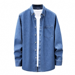 Långärmad Herrskjorta Casual Retro Inre Denimblå