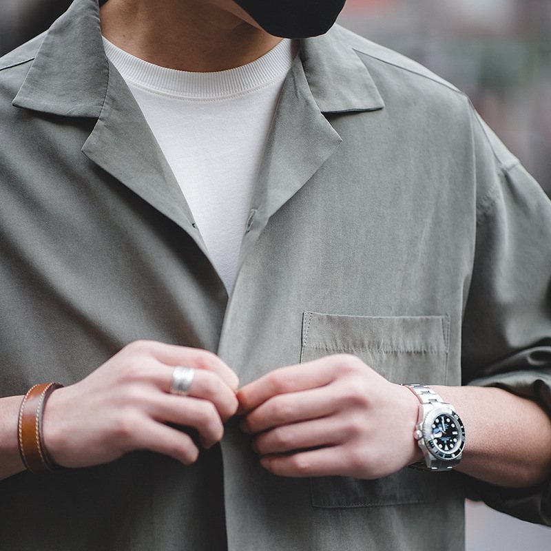 Långärmad Herrskjorta Layered Loose Peach Velvet Shirt Herr