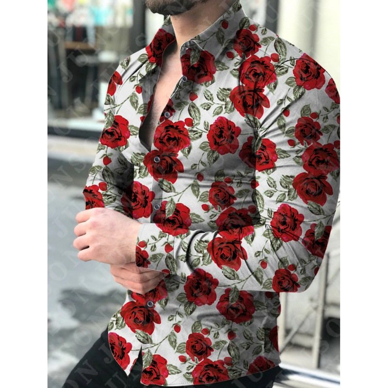 Långärmad Herrskjorta Rose Casual Lapel