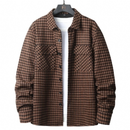 Lös Långärmad Skjorta Herr Vår Casual Trend Houndstooth Cardigan Dubbla Fickor