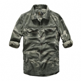 Vår Sommar Casual Långärmad Skjorta Män Camouflage Top Multi Pocket Tooling