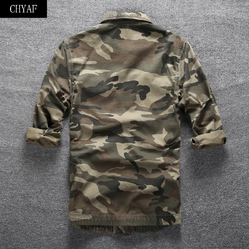 Vår Sommar Casual Långärmad Skjorta Män Camouflage Top Multi Pocket Tooling