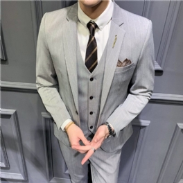 Randig Kostym Herr Business Casual Wear Slim Tredelad