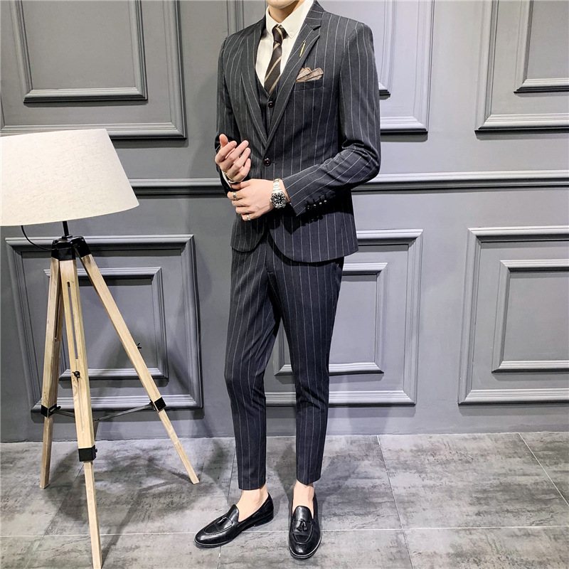 Randig Kostym Herr Business Casual Wear Slim Tredelad