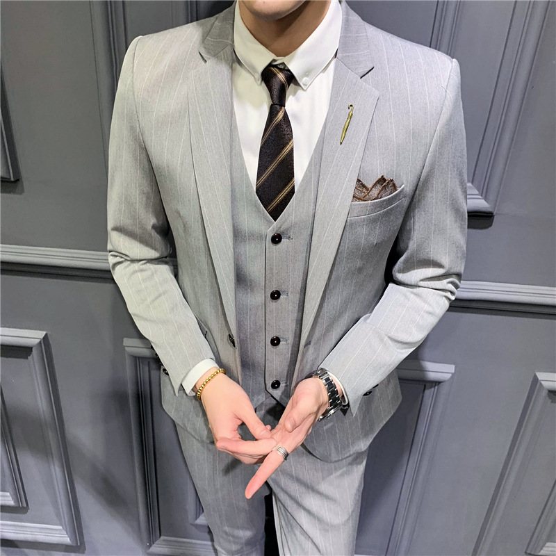 Randig Kostym Herr Business Casual Wear Slim Tredelad