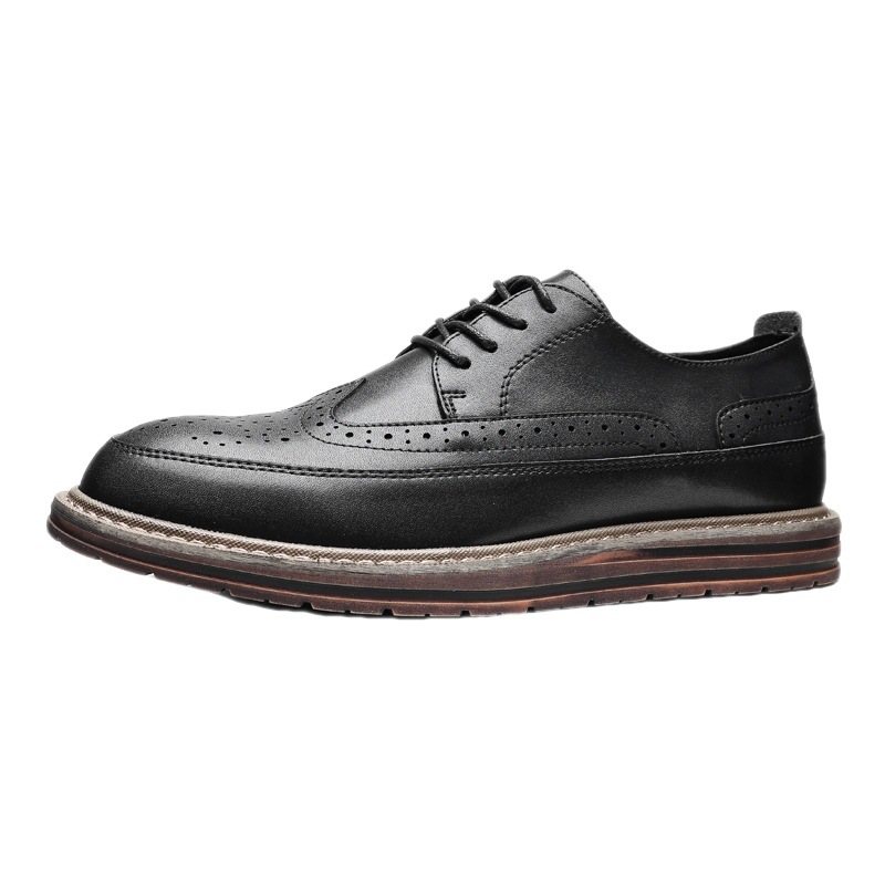 Brogue Skor Snidade Herrskor Tjock Sula Snörning Läder Svart Business Formell Casual Dress