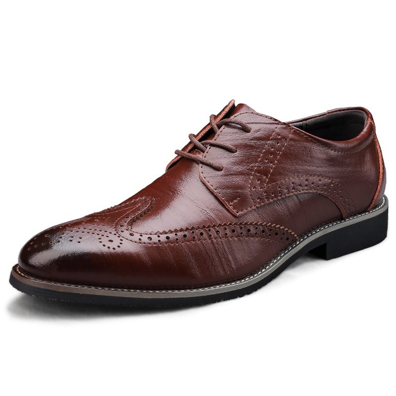 Herrskor Brogue Skor Klänning Business Casual Stor Storlek Spring Low Top Snitt Läder Yta Gentleman