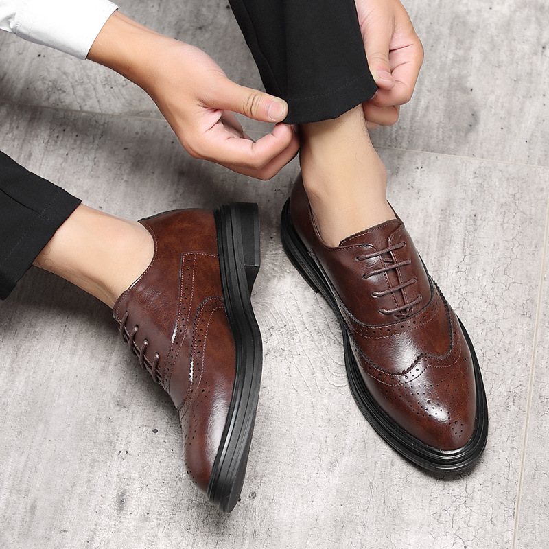 Höstklänning För Män Skor Med Spetsad Tå Klänning Brogue Män Trend Ungdom Business Casual