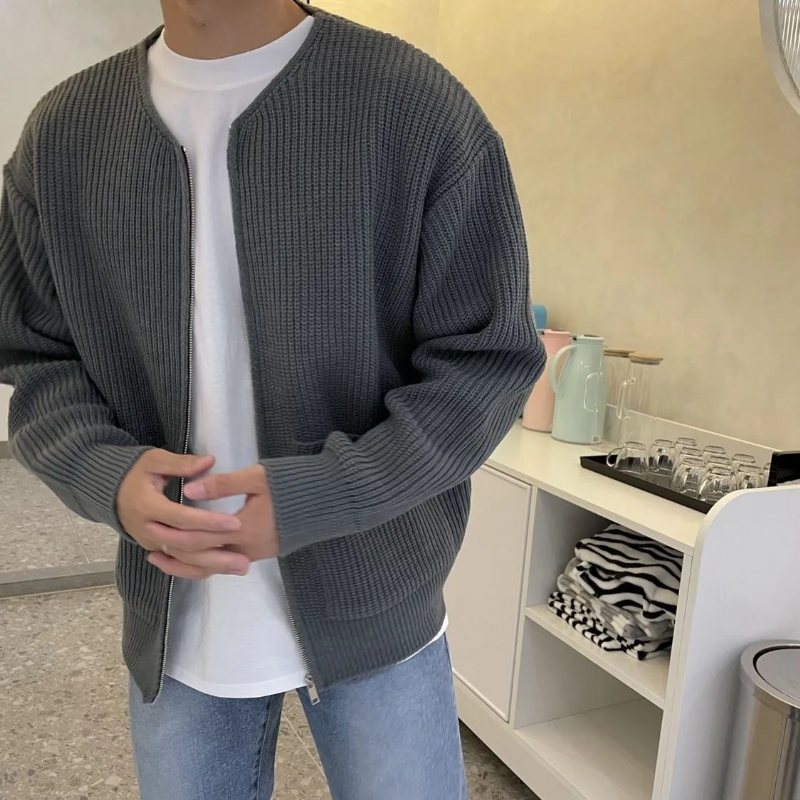 2024 Enfärgad Herrtröja Modetrend Stickad Cardigan Lös Casual