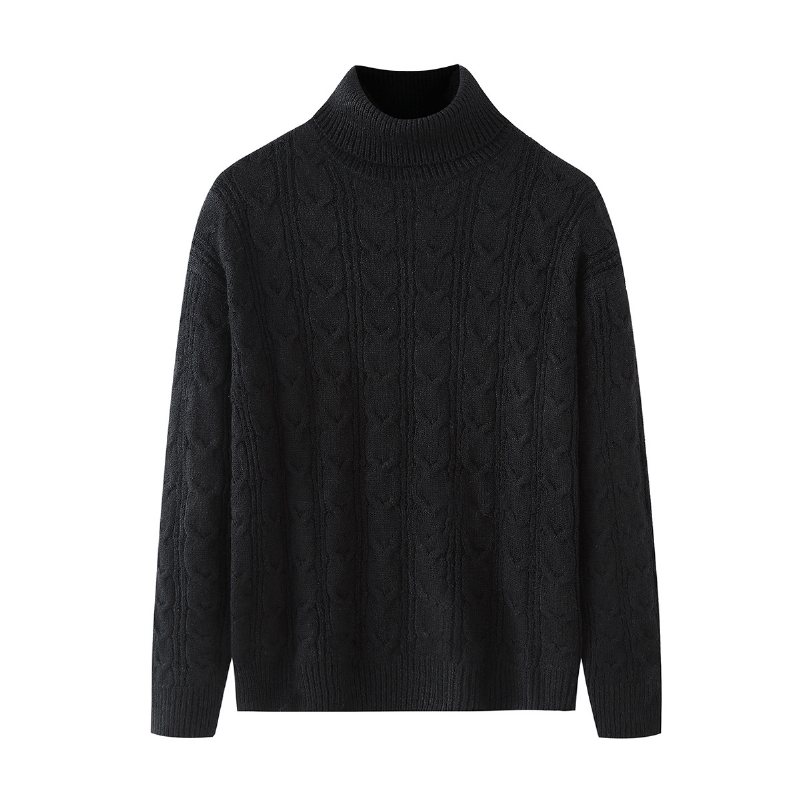 2024 Jacquard Texture Trend Lös Stickad Tröja Turtleneck Varm