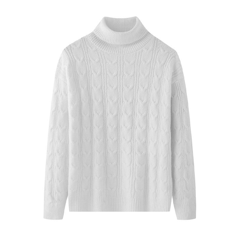 2024 Jacquard Texture Trend Lös Stickad Tröja Turtleneck Varm