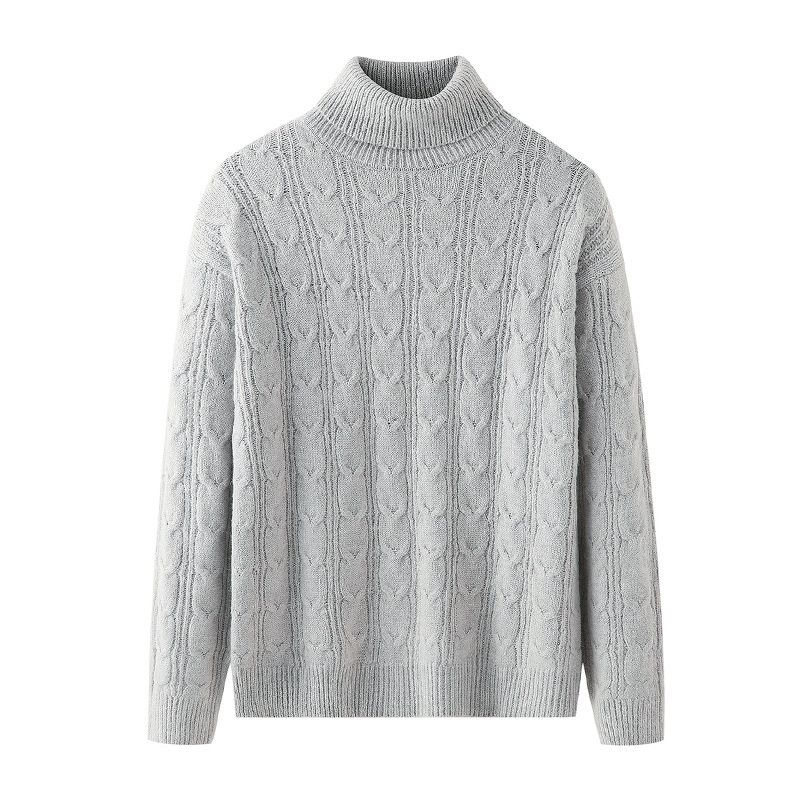 2024 Jacquard Texture Trend Lös Stickad Tröja Turtleneck Varm