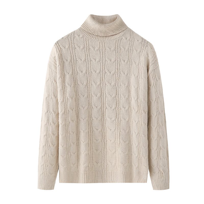 2024 Jacquard Texture Trend Lös Stickad Tröja Turtleneck Varm