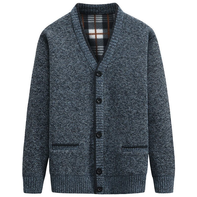 Herrtröja Cardigan Tjock Stickat Ytterplagg Modejacka Varm Trend