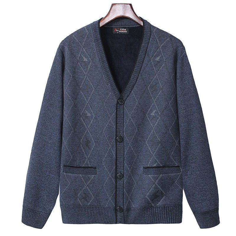 Herrtröja Cardigan Tjock Stickat Ytterplagg Modejacka Varm Trend