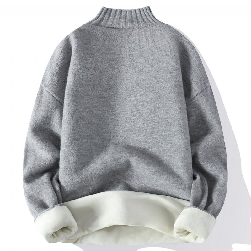 Herrtröja Halv Turtleneck Fleece Tjock Pullover Trendig Varm Tröja