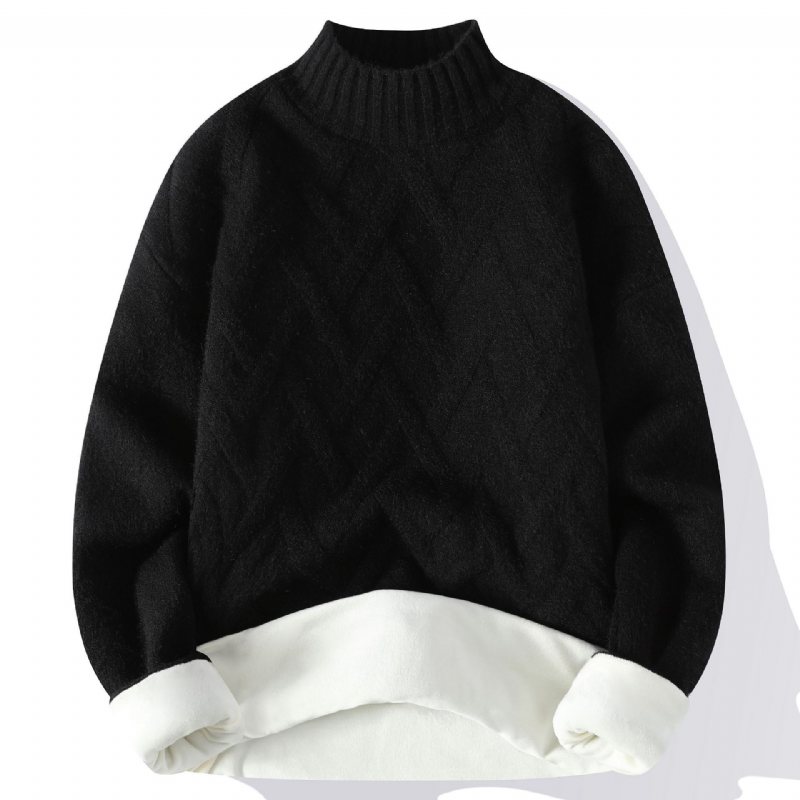 Herrtröja Halv Turtleneck Fleece Tjock Pullover Trendig Varm Tröja