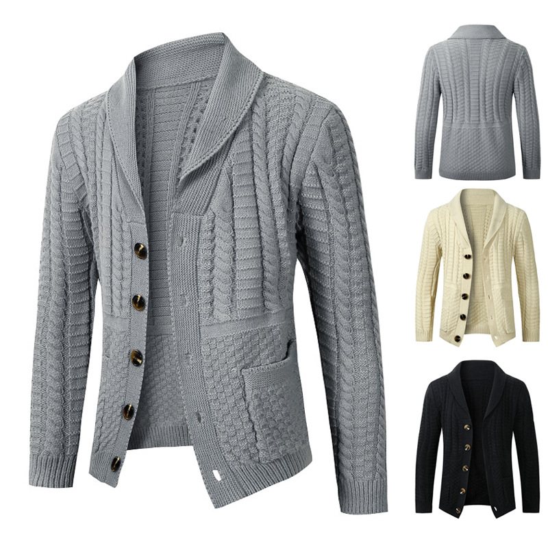 Herrtröja Twist Cardigan Lapel Collar Enfärgad Stickad Jacka