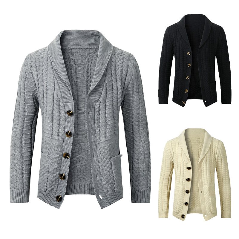 Herrtröja Twist Cardigan Lapel Collar Enfärgad Stickad Jacka