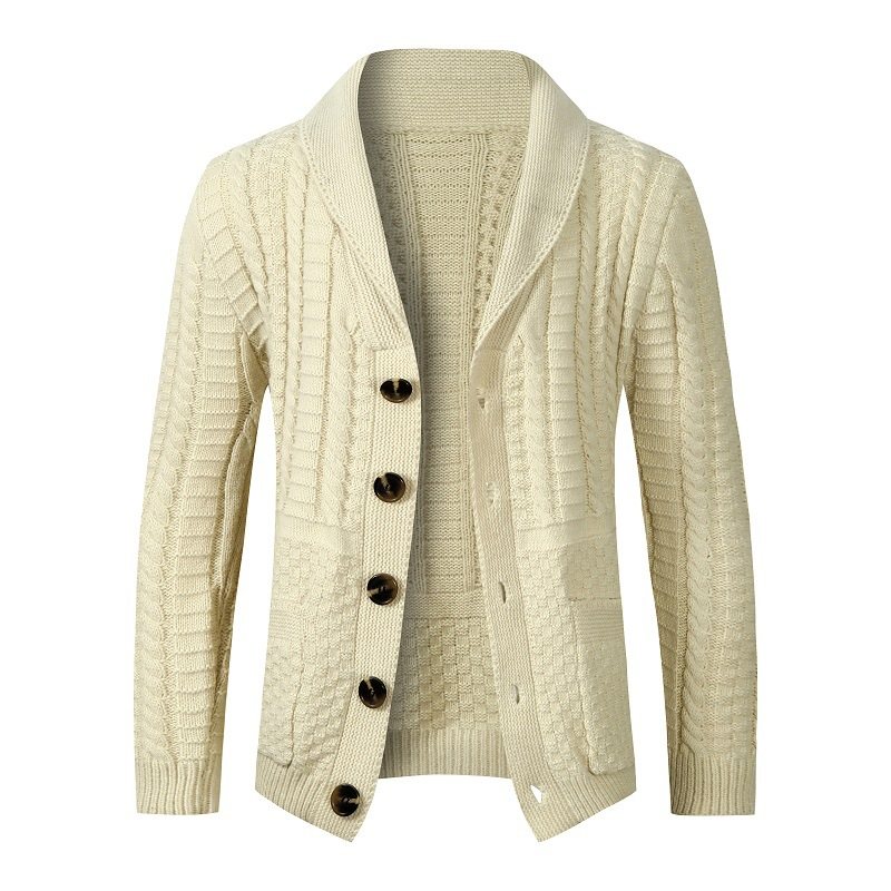 Herrtröja Twist Cardigan Lapel Collar Enfärgad Stickad Jacka