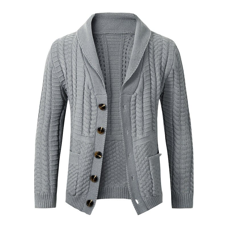 Herrtröja Twist Cardigan Lapel Collar Enfärgad Stickad Jacka