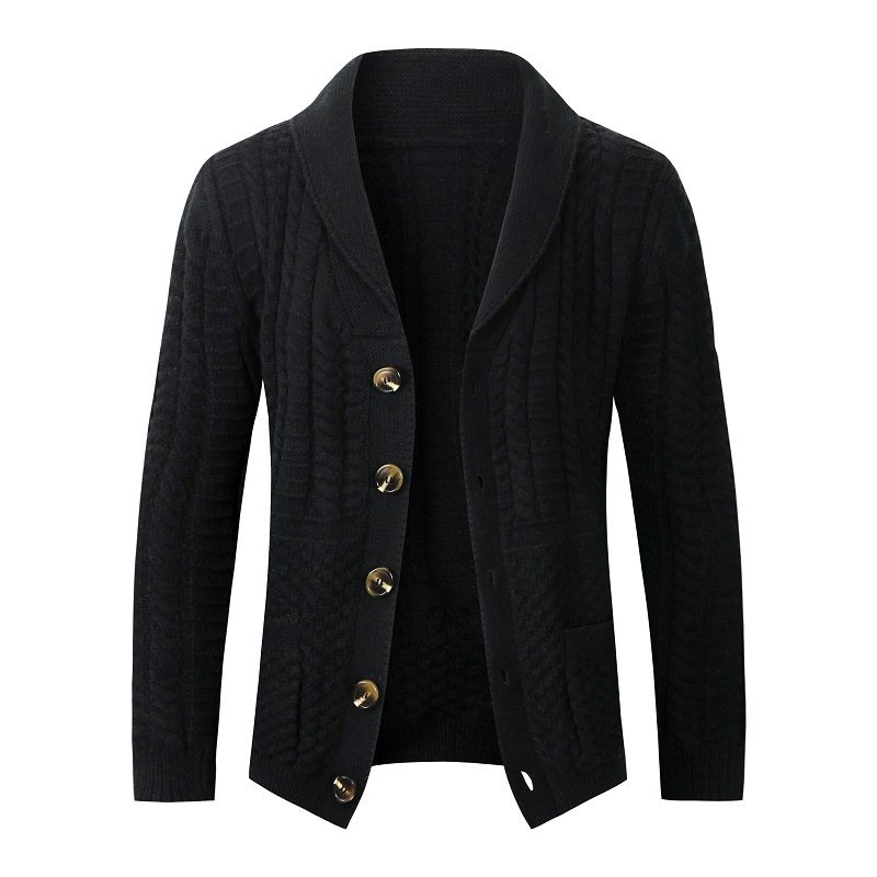 Herrtröja Twist Cardigan Lapel Collar Enfärgad Stickad Jacka