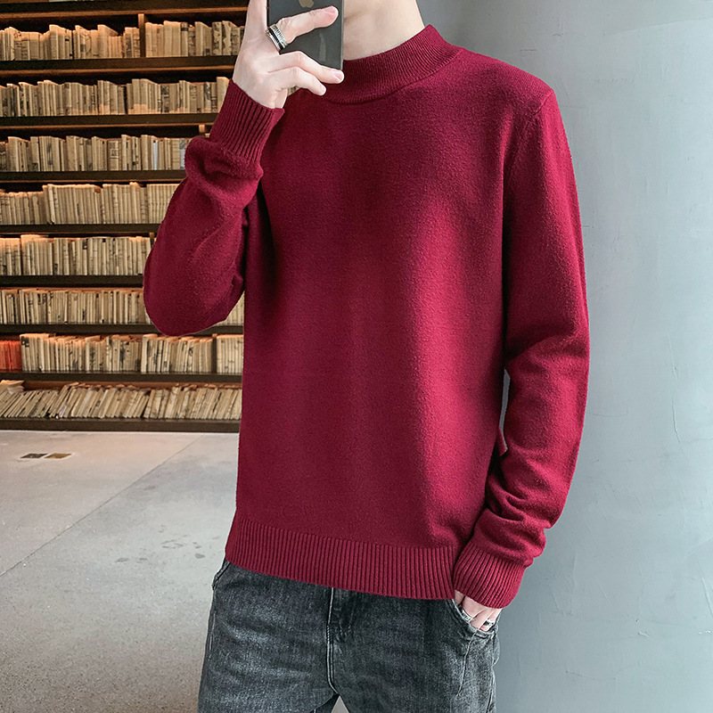 Stickade Män Casual Enfärgad Tröja Smal Turtleneck Trendig Inside