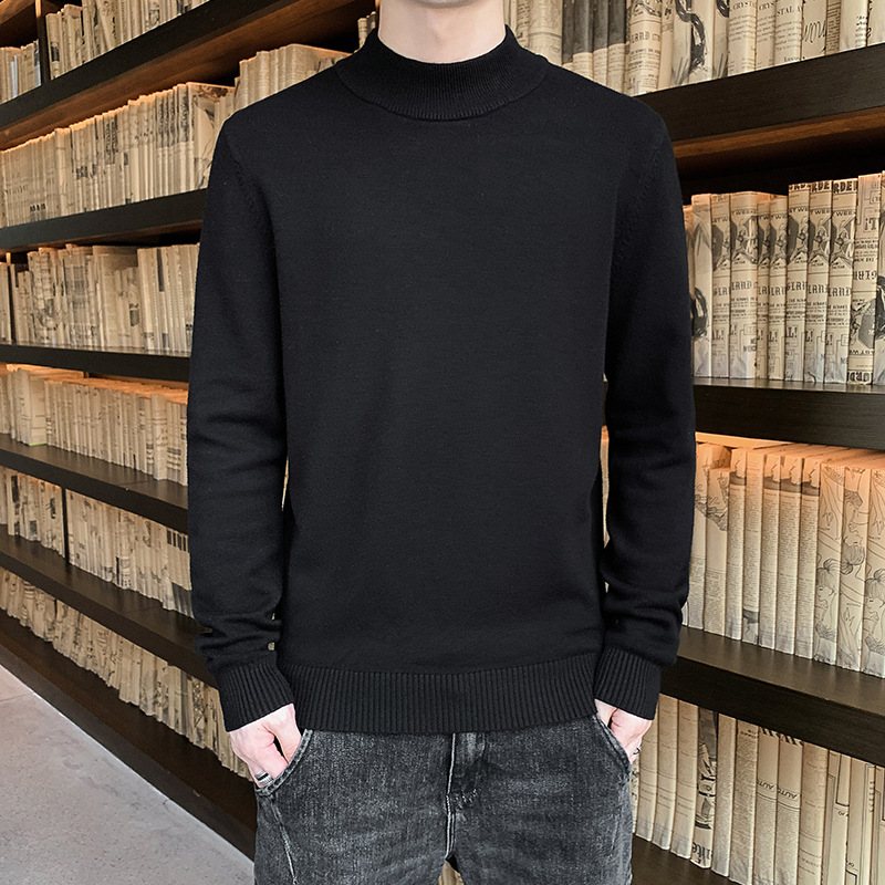 Stickade Män Casual Enfärgad Tröja Smal Turtleneck Trendig Inside