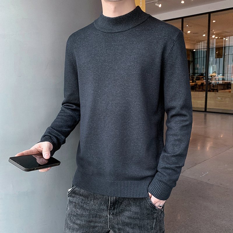 Stickade Män Casual Enfärgad Tröja Smal Turtleneck Trendig Inside