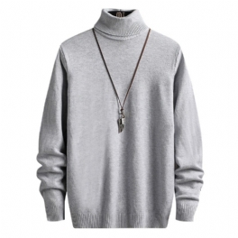 Tröja Herr Enfärgad Svart Turtleneck Stickad Pullover Långärmad