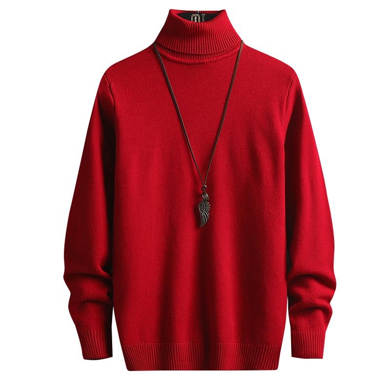 Tröja Herr Enfärgad Svart Turtleneck Stickad Pullover Långärmad