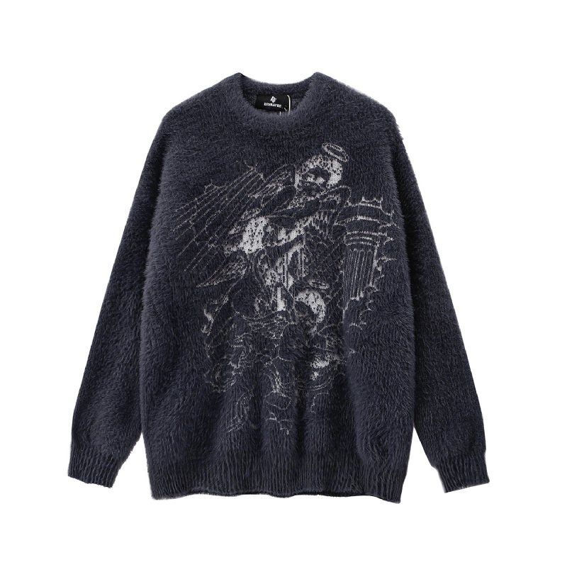 Vintage Herrtröja Plysch Crew-neck Trendstickad Jacka