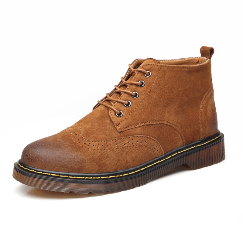 Plus Size Mode Höst Och Vinter Brogue Skor Martin Boots Herr Kohud Mjuk Botten Retro Ungdom Trendiga Verktygsskor