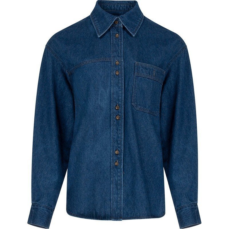 Damskjorta Art Retro Långärmad Klassisk Denim