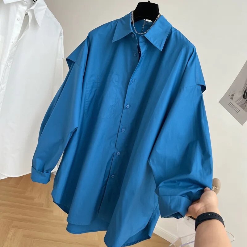 Lös Långärmad Skjorta Dam Trench Coat Falsk Tvådelad Kappa