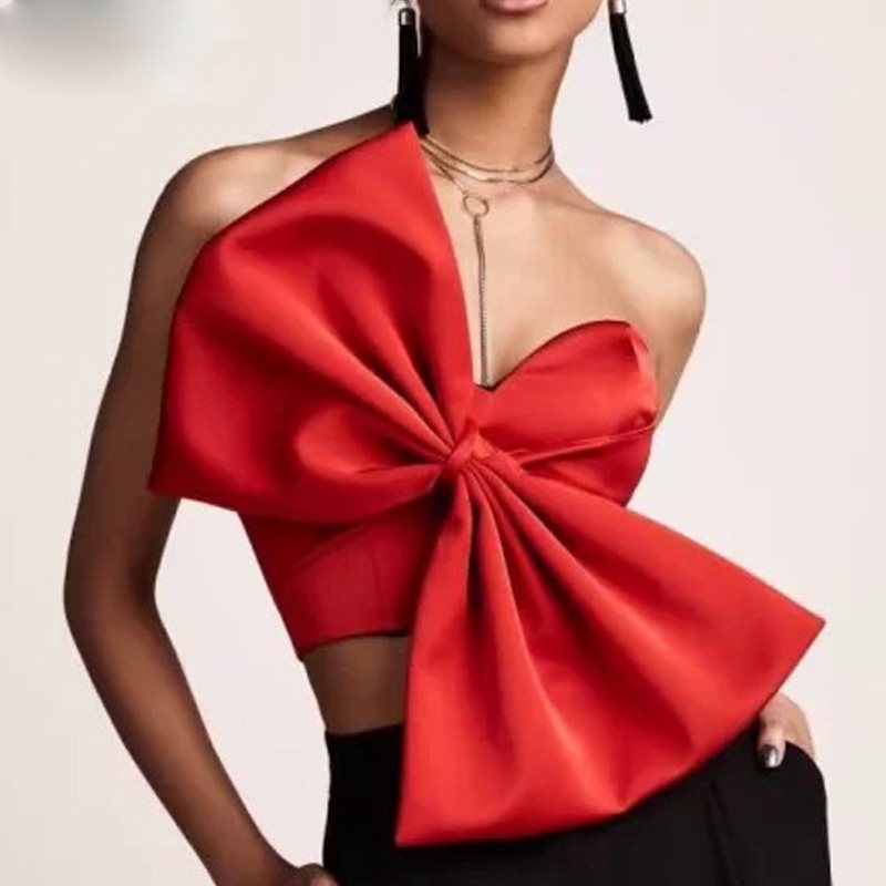 Sexig Blus Bowknot Crop Top