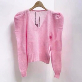 Pullover Musse Pigg V-ringad Stickad Temperament Rosa Dalang Tröja Mönster Dam