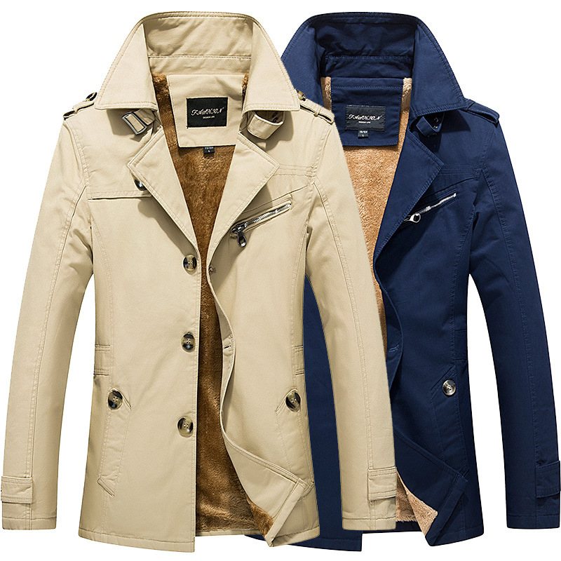 Herrjackor Casual Trench Coat Stativ Krage Enfärgad