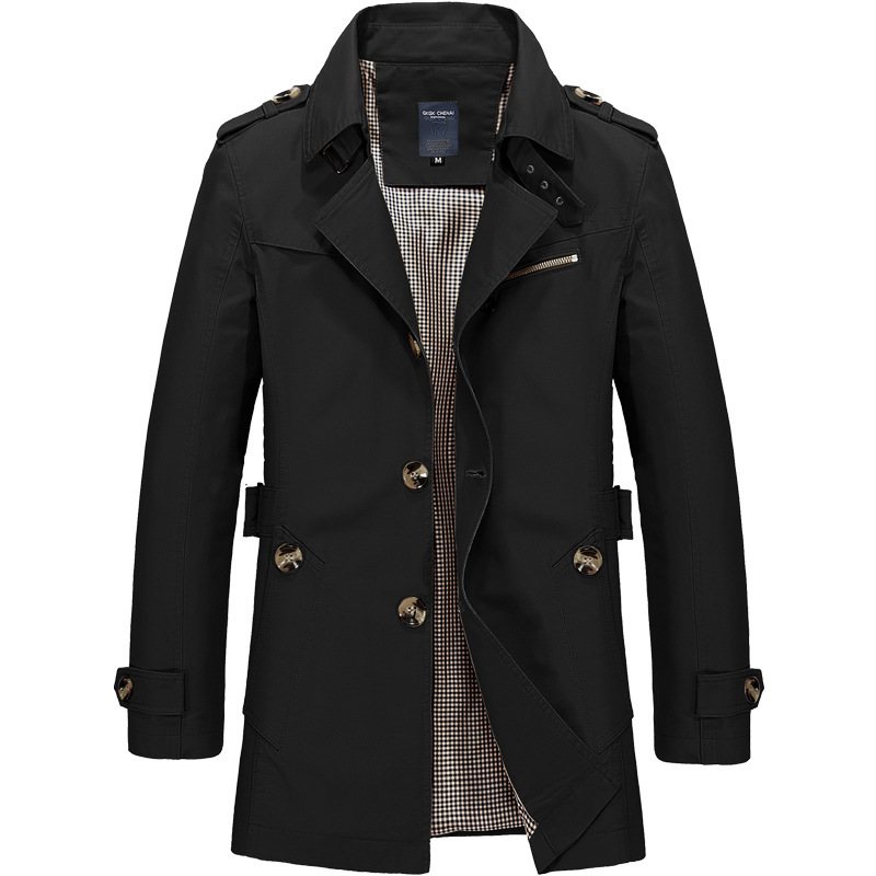 Herrjackor Casual Trench Coat Stativ Krage Enfärgad