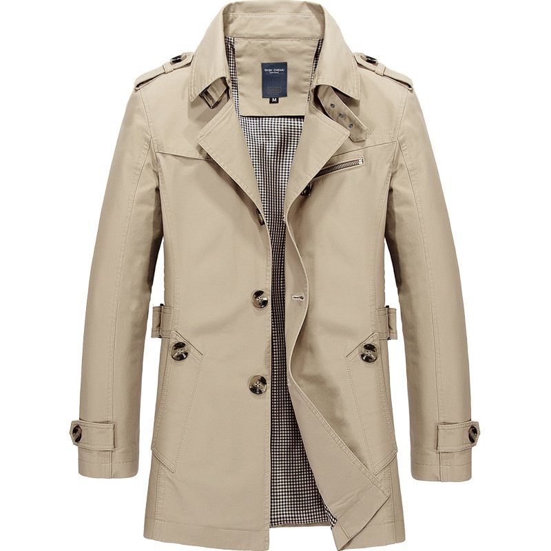 Herrjackor Casual Trench Coat Stativ Krage Enfärgad