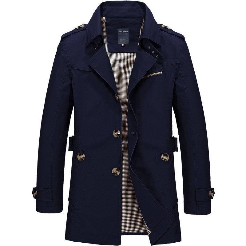 Herrjackor Casual Trench Coat Stativ Krage Enfärgad