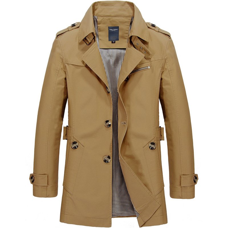 Herrjackor Casual Trench Coat Stativ Krage Enfärgad